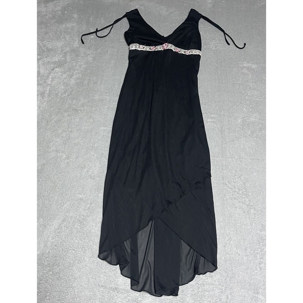 Vintage 90s‎ UP Front Dress Womens Small Black Floral V Neck Romantic Whimsigoth